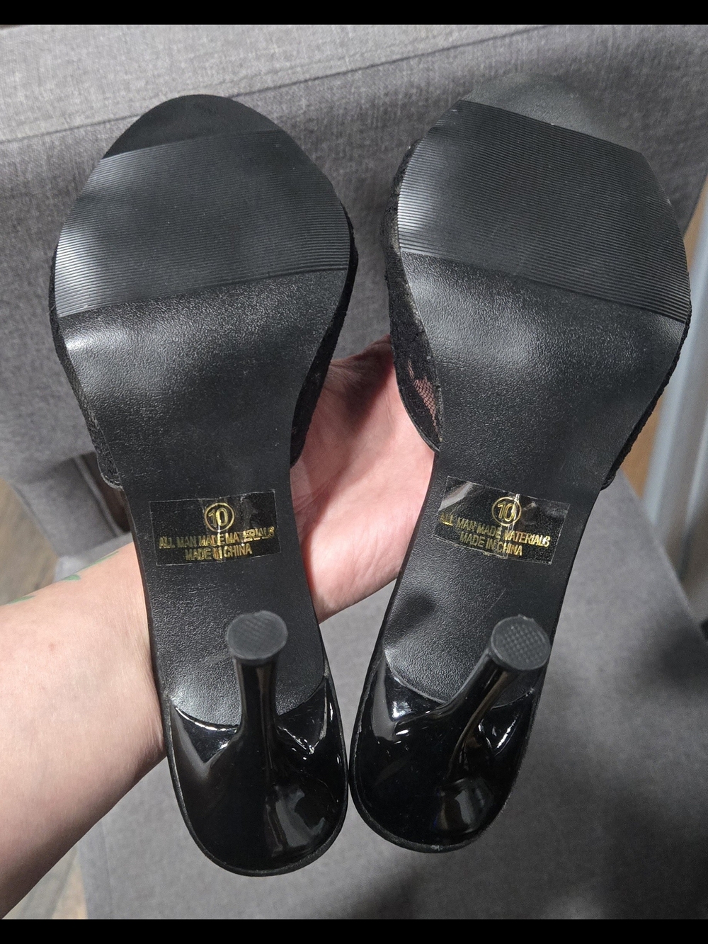 Frederick's of Hollywood Black Open-Toe Slide Heels - Picture 4 of 8